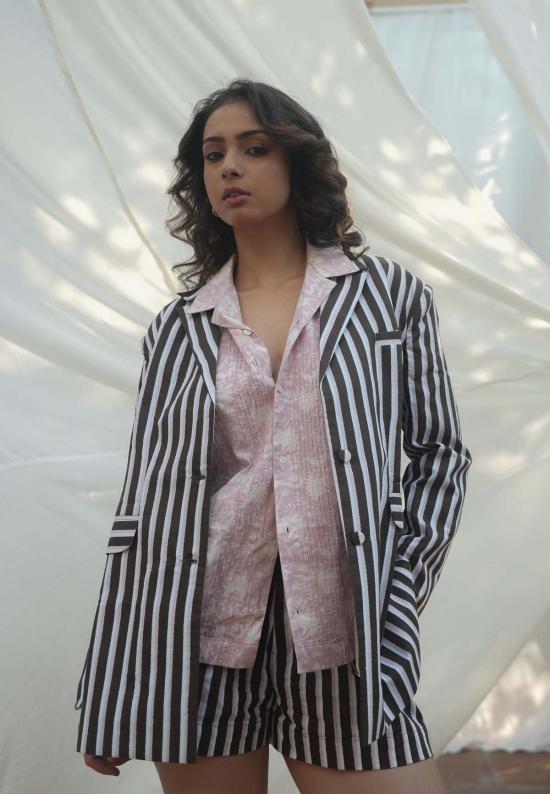  이키비 수트 자켓 에이라 더블 버튼 블레이저 - IKKIVI