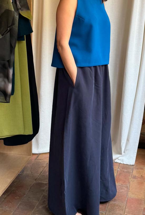  KAAREM 스트레이트 팬츠 카렘 오크나 롱 와이드 레그 포켓 팬츠 (엘라스틱 밴드 포함) 다크 블루