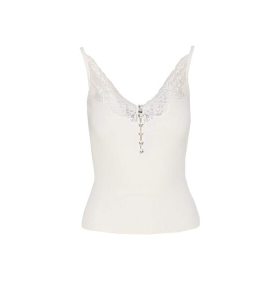  셀프 포트레이트 민소매 티셔츠 레이스 트림 니트  화이트