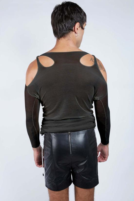  FANG NYC 반팔 티셔츠 Fang Nyc 러치드 파라코드 오버레이 스트랩 긴팔 블랙 - OTHER BRANDS