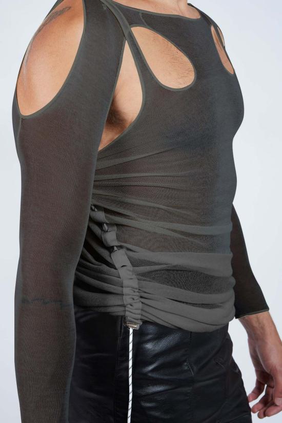  FANG NYC 반팔 티셔츠 Fang Nyc 러치드 파라코드 오버레이 스트랩 긴팔 블랙 - OTHER BRANDS