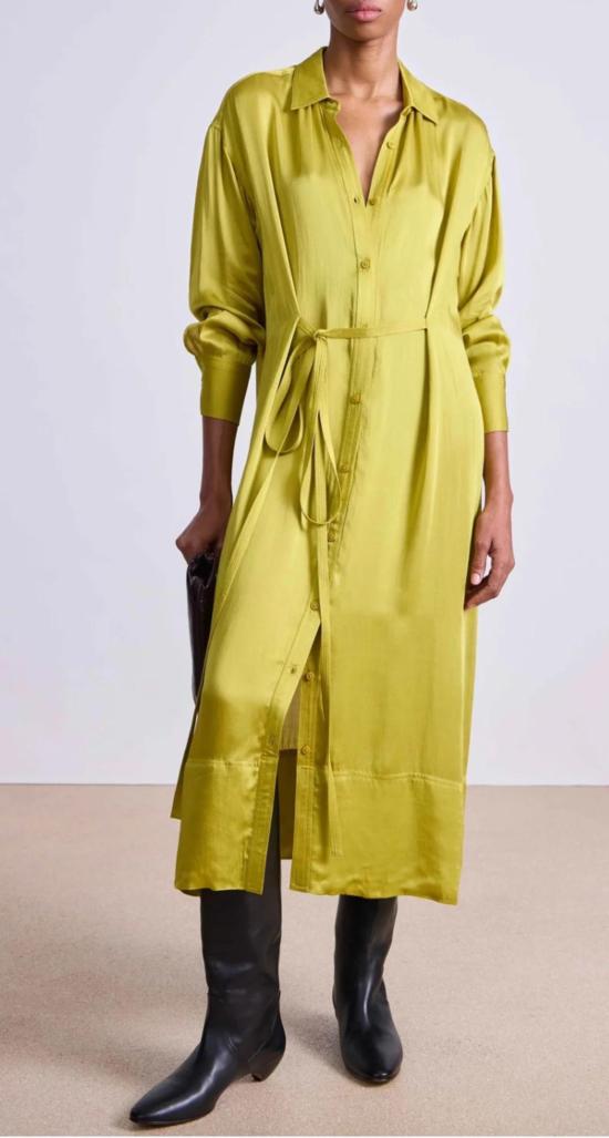 어피스 어파트 롱 원피스 Apiece Apart Beni Cinched Tie Shirt Dress 아보카도