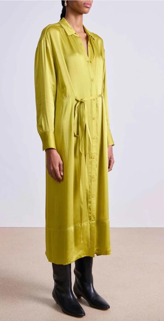  어피스 어파트 롱 원피스 Apiece Apart Beni Cinched Tie Shirt Dress 아보카도 - APIECE APART