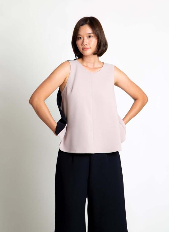  카렘 블라우스 Kaarem Three Two A 라인 컬러블록 탑 - KAAREM