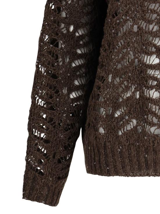  브루넬로 쿠치넬리 스웨터 스팽글 장식 펀칭  초콜릿 색상 - BRUNELLO CUCINELLI