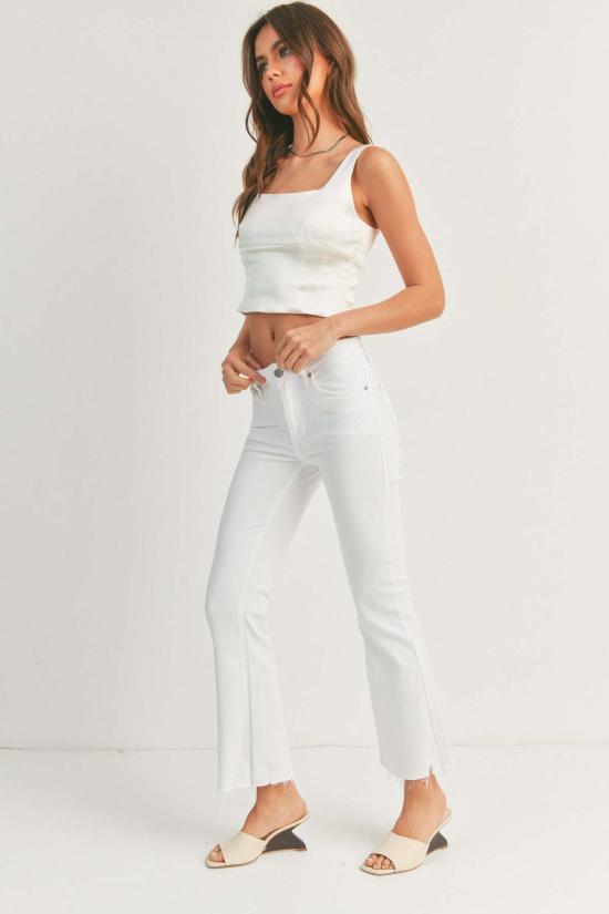  저스트 블랙 데님 데님 팬츠 프레이드 크롭 플레어 - JUST BLACK DENIM