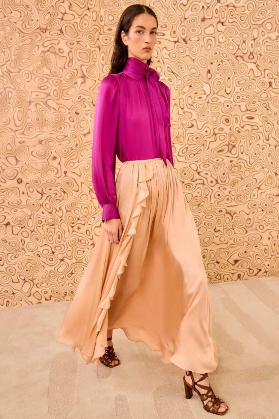  울라 존슨 미디 스커트 제나 사이드 러플  샌드