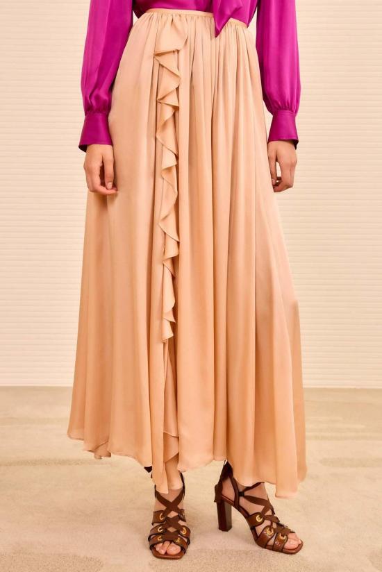  울라 존슨 미디 스커트 제나 사이드 러플  샌드 - ULLA JOHNSON