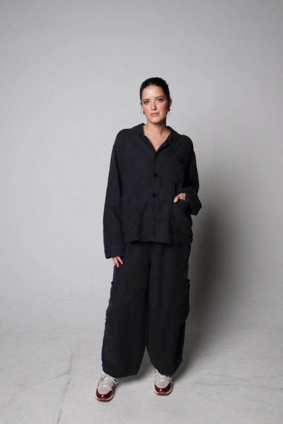  밀스 자켓 식사 FDA 검은깨 린넨 채집가 코트