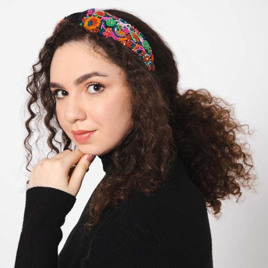  Vismaya 헤어 액세서리 비스마야 플로럴 자수 헤어밴드 블랙 - OTHER BRANDS