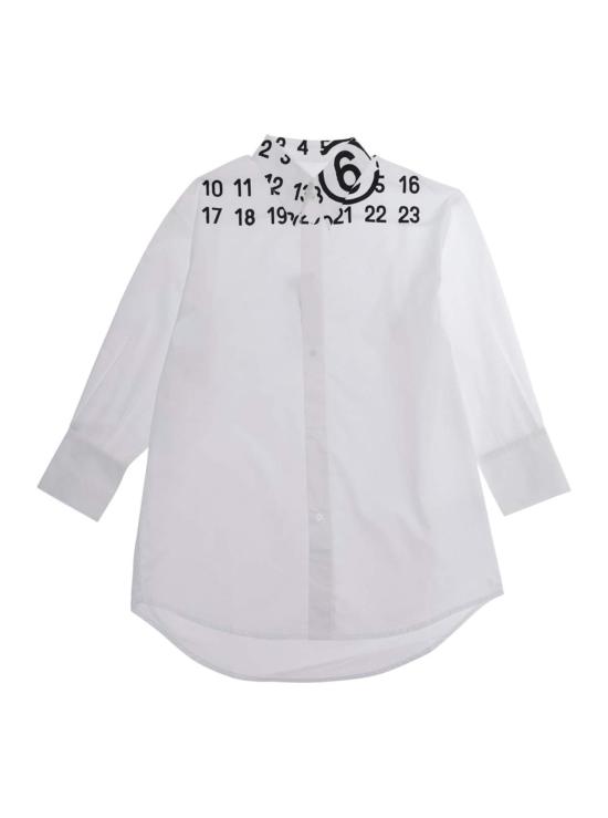  [키즈] MM6 메종마르지엘라 탑 메종 마르지엘라 키즈 MM6 포인티드 칼라 숫자 로고 코튼 셔츠 화이트