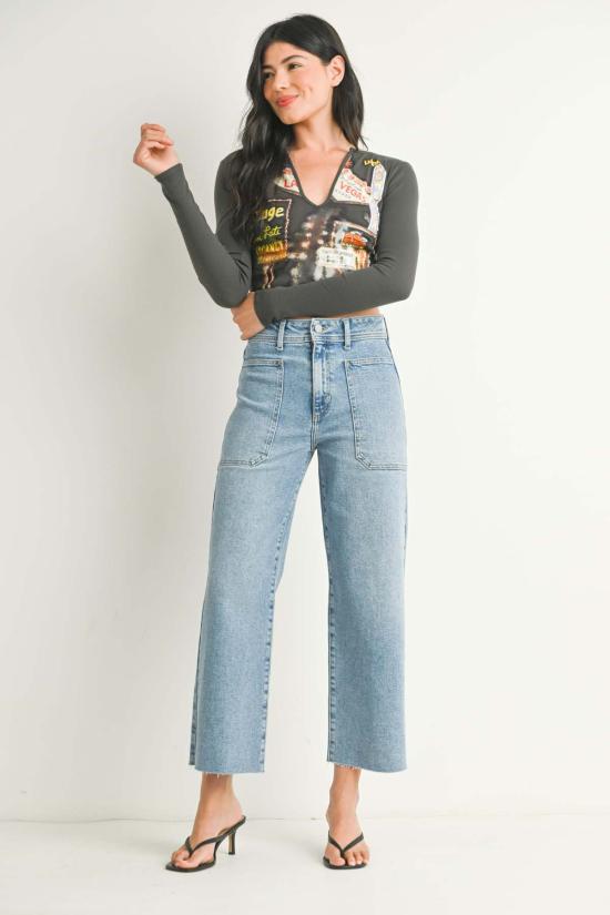  저스트 블랙 데님 데님 팬츠 네이비 와이드 레그 - JUST BLACK DENIM