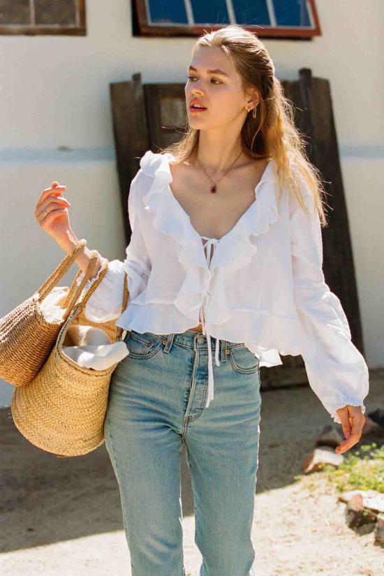  메릿 찰스 블라우스 휴스턴 탑 사전 주문 배송 예정일 4월 23일 (화이트)