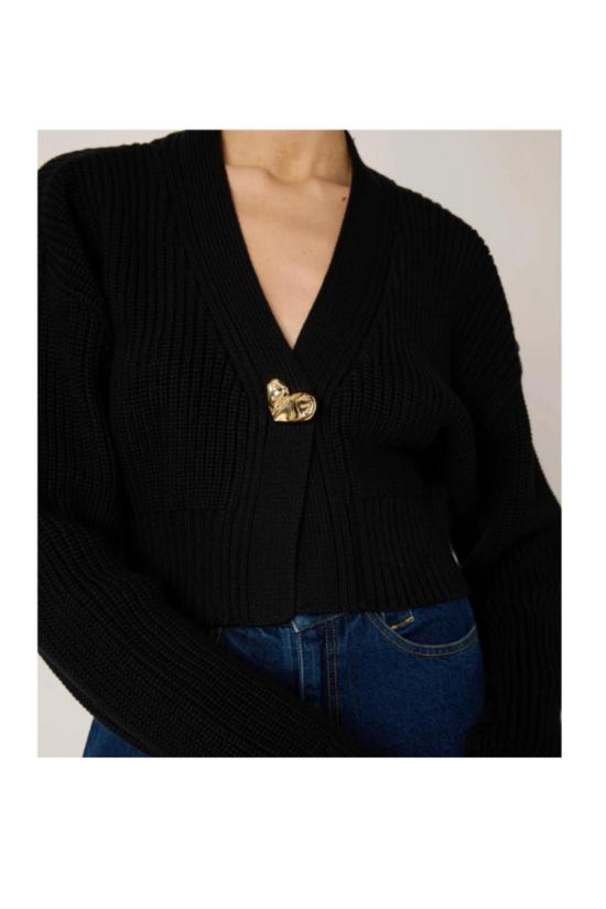  클레오벨라 가디건 하트 스웨터  블랙 - CLEOBELLA