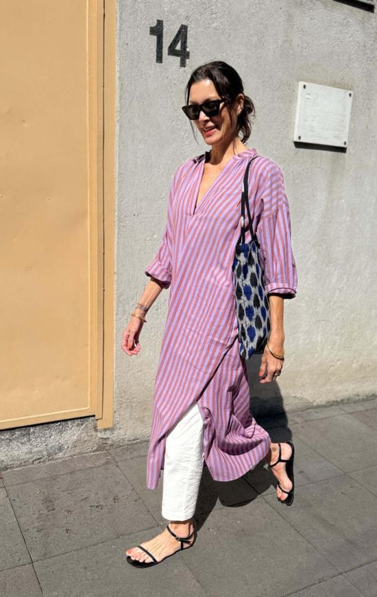  투 롱 원피스 두 줄 스트라이프 비올라 롱 카프탄