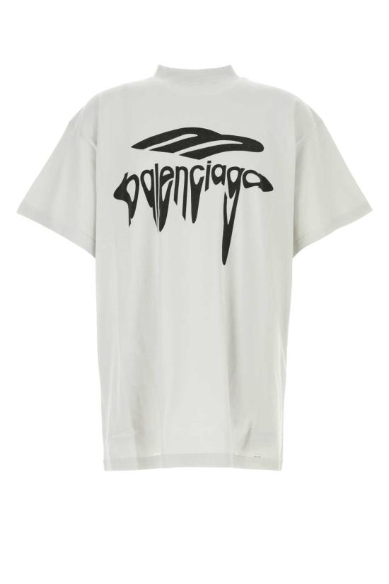  발렌시아가 반팔 티셔츠 라이트 그레이 코튼 오버사이즈 티셔츠 더티화이트블랙