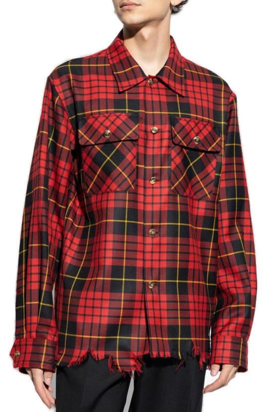  알렉산더 맥퀸 자켓 디스트레스드 타탄 오버셔츠 레드 - ALEXANDER MCQUEEN