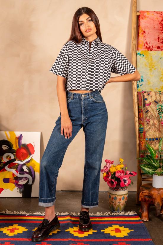  DUSHYANT. 셔츠 부끄러움 없는 개미. 캐미 크롭 셔츠 체커 트윌 - DUSHYANT