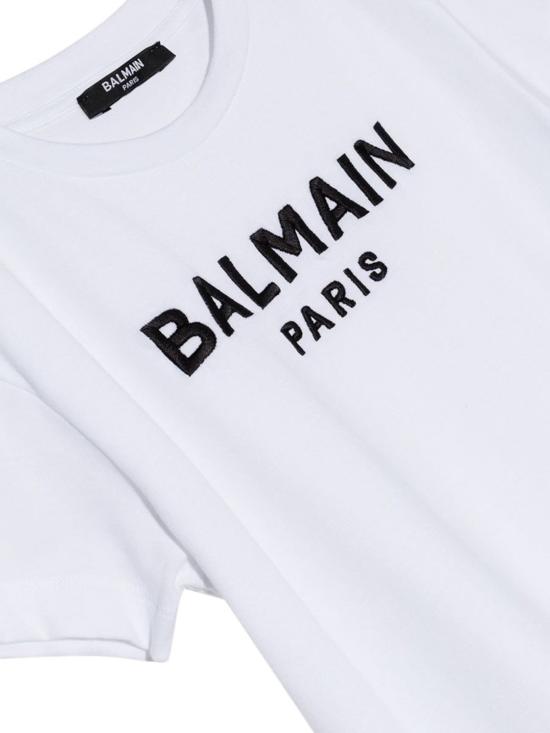  [키즈] 발망 원피스 로고가 있는 아동용 흰색 드레스 - BALMAIN