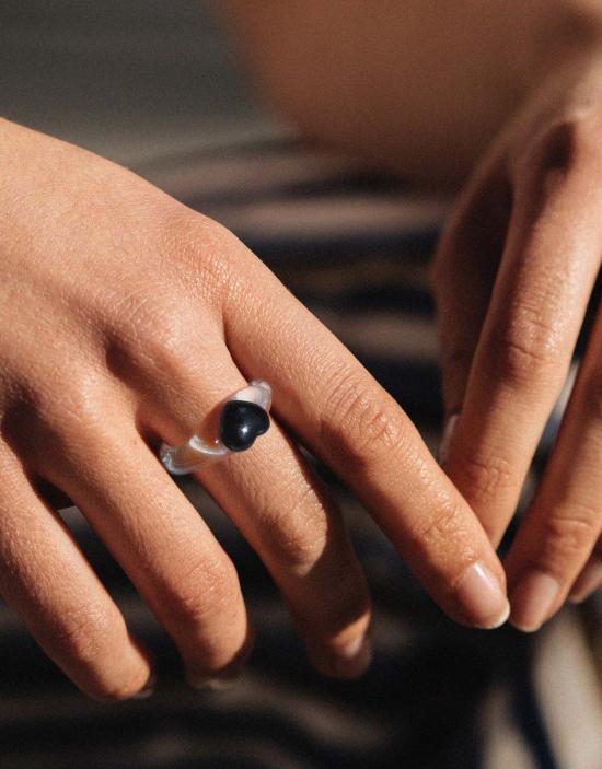  클레드 반지 하트 아이콘 링 블랙 바살트/그린 포레스트 - CLED