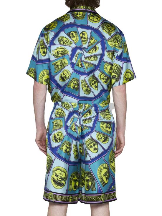  베르사체 숏팬츠 프린트 실크 쇼츠, 애시드 그린 틸 색상 - VERSACE