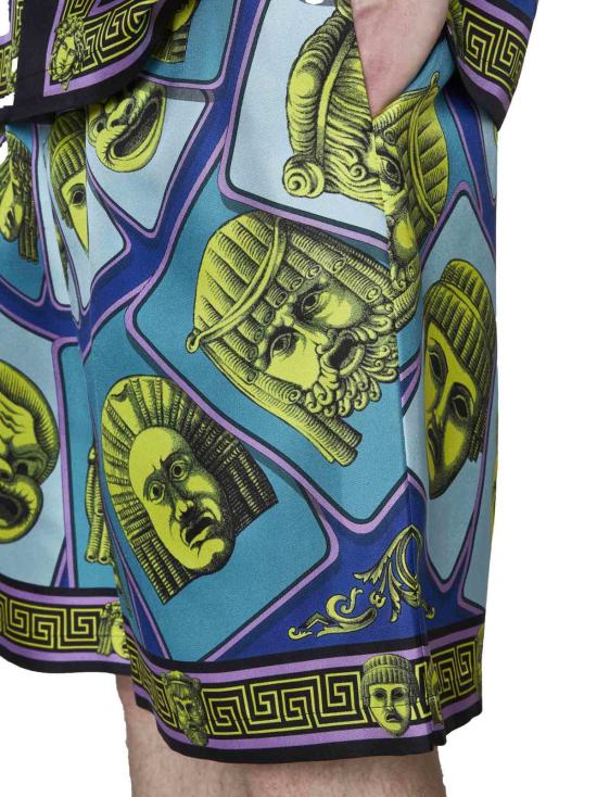  베르사체 숏팬츠 프린트 실크 쇼츠, 애시드 그린 틸 색상 - VERSACE