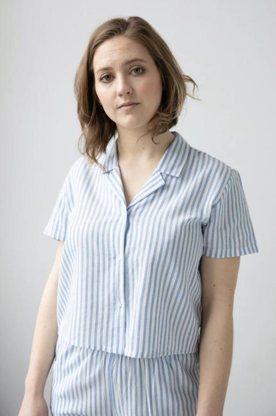  Salua Lingerie 라운지 웨어 살루아 란제리 크롭 버튼다운 하이웨이스트 스트라이프 카프리 - OTHER BRANDS