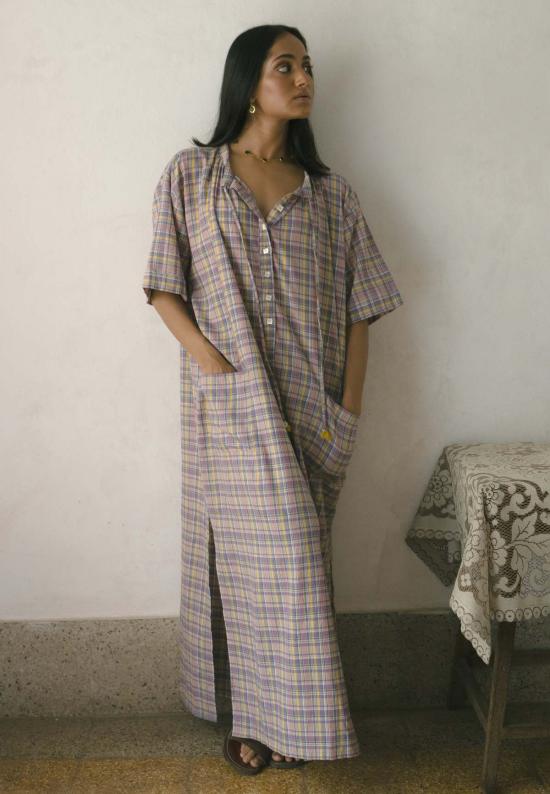  이키비 롱 원피스 메도우 롱 튜닉 드레스 핑크 - IKKIVI