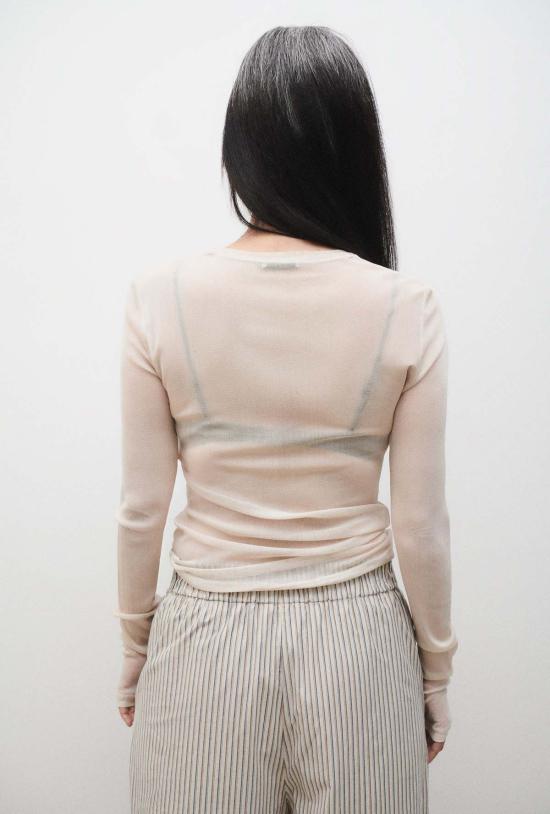  실크 런드리 긴팔 티셔츠 실크 세탁망사 긴팔 상의 헤이즐넛 색상 - SILK LAUNDRY