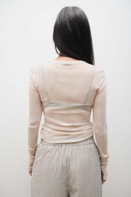  실크 런드리 긴팔 티셔츠 실크 세탁망사 긴팔 상의 헤이즐넛 색상 - SILK LAUNDRY