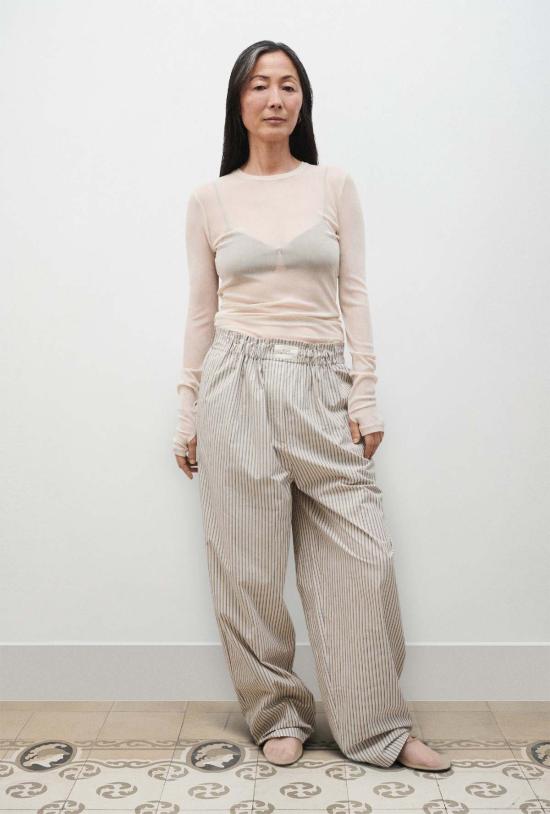  실크 런드리 긴팔 티셔츠 실크 세탁망사 긴팔 상의 헤이즐넛 색상 - SILK LAUNDRY