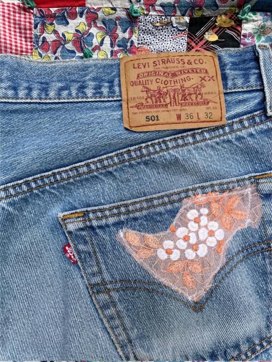  3 Women 데님 숏팬츠 여성용 빈티지 리바이스 로빈 후드 패치워크 컷오프 'S 501 반바지 3벌 - OTHER BRANDS