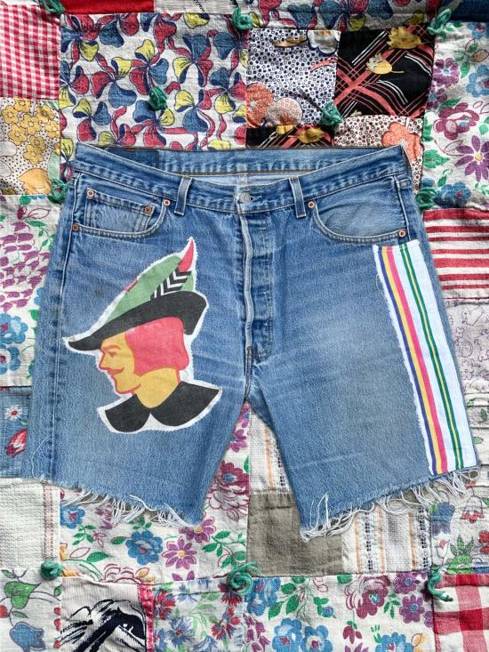  3 Women 데님 숏팬츠 여성용 빈티지 리바이스 로빈 후드 패치워크 컷오프 'S 501 반바지 3벌