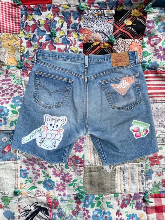  3 Women 데님 숏팬츠 여성용 빈티지 리바이스 로빈 후드 패치워크 컷오프 'S 501 반바지 3벌 - OTHER BRANDS
