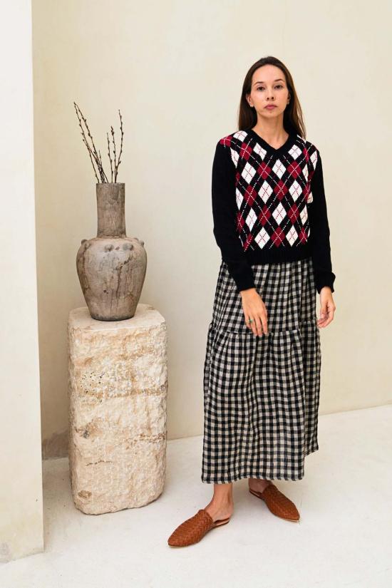  핑크 헤일리 스웨터 낸시 아가일 니트 - PINK HALEY