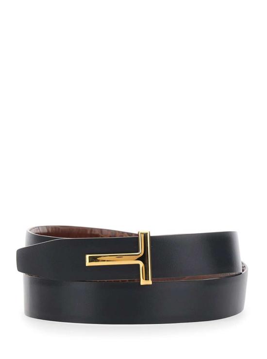  톰포드 가죽 벨트 톰 포드 리버서블 엠보싱 악어가죽 효과  (T 버클 포함, 브라운) - TOMFORD