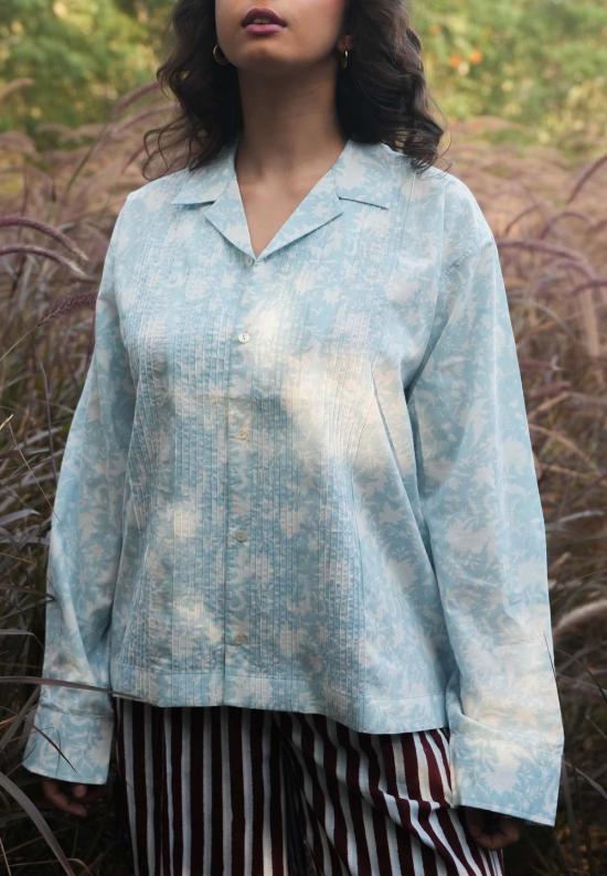  IKKIVI 셔츠 이키비 키라 쿠반 칼라 셔츠 스카이 블루