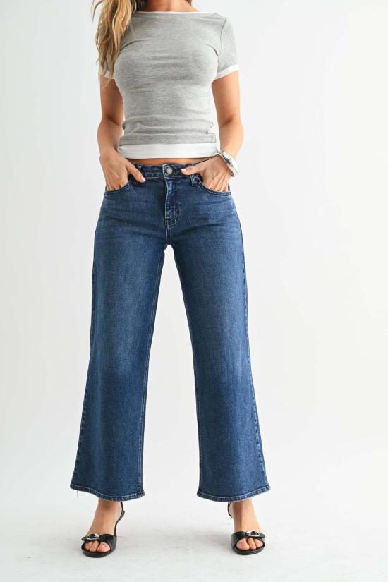  저스트 블랙 데님 데님 팬츠 미드라이즈 슬림 와이드 레그 라이트 데님