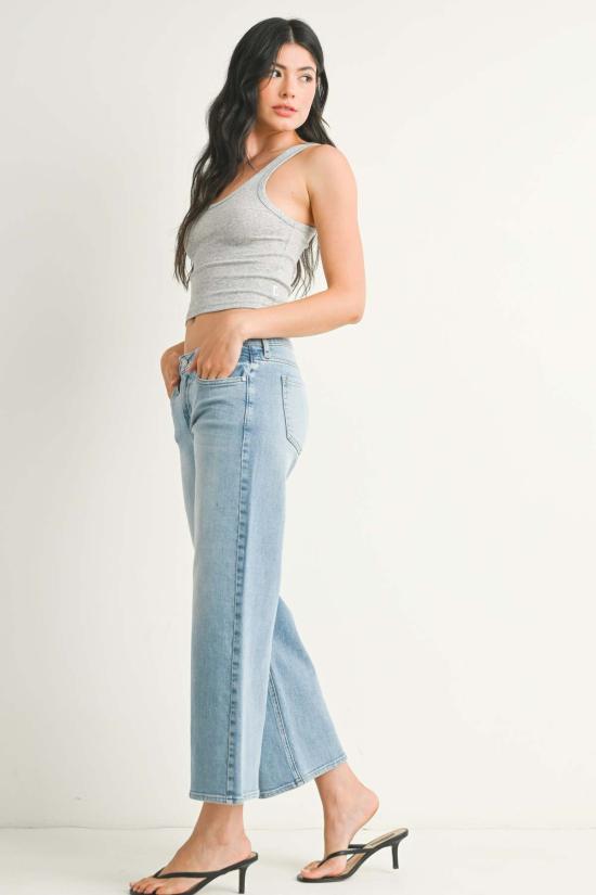  저스트 블랙 데님 데님 팬츠 미드라이즈 슬림 와이드 레그 라이트 데님 - JUST BLACK DENIM