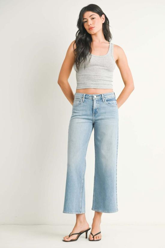  저스트 블랙 데님 데님 팬츠 미드라이즈 슬림 와이드 레그 라이트 데님 - JUST BLACK DENIM