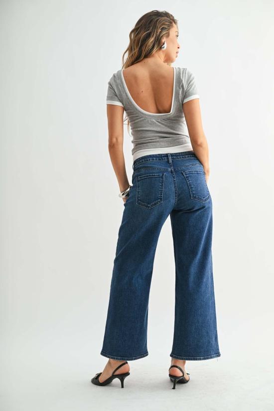  저스트 블랙 데님 데님 팬츠 미드라이즈 슬림 와이드 레그 라이트 데님 - JUST BLACK DENIM