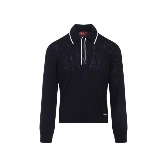  구찌 폴로 티셔츠 롱 슬리브 폴로 잉크/아이보리 - GUCCI