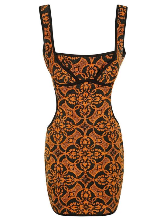  마린세르 숏 원피스 마린 세르 기하학 패턴 자수 스퀘어넥 미니 드레스