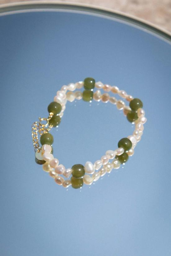  세레 바디 주얼리 이사벨 진주 및 옥 팔찌 (녹색) - SEREE