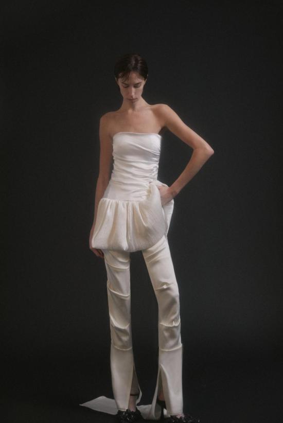  루이자 에 라 루나 민소매 티셔츠 Luisa Et La Luna 새틴 스트랩리스 탑 블랑 - LUISA ET LA LUNA