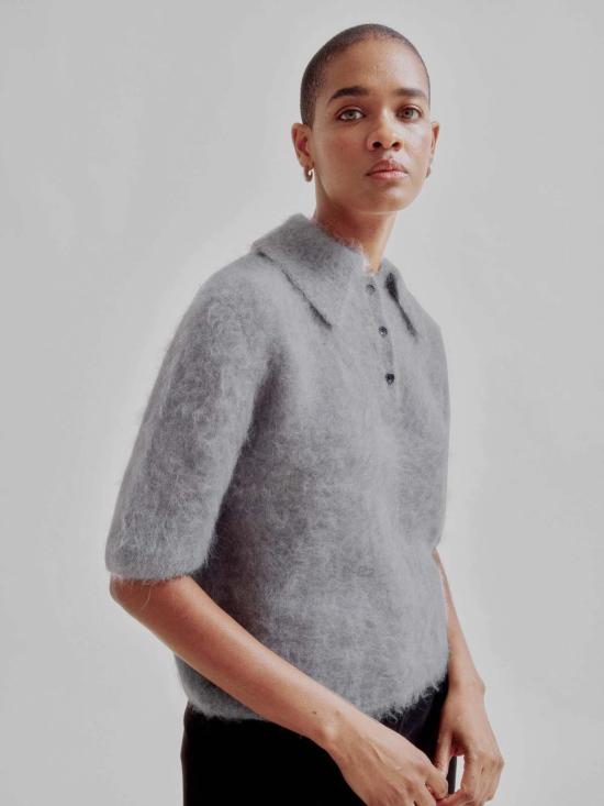  사야카 다비스 뉴욕 반팔 티셔츠 사야카 데이비스 뉴욕 컴팩트 니트 폴로 실버 - SAYAKA DAVIS NEW YORK