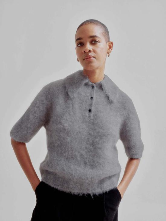  사야카 다비스 뉴욕 반팔 티셔츠 사야카 데이비스 뉴욕 컴팩트 니트 폴로 실버