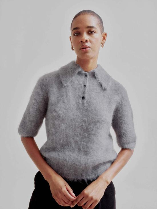  사야카 다비스 뉴욕 반팔 티셔츠 사야카 데이비스 뉴욕 컴팩트 니트 폴로 실버 - SAYAKA DAVIS NEW YORK