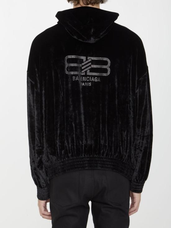  발렌시아가 긴팔 티셔츠 Bb 파리 스트라스 후드티 블랙 - BALENCIAGA