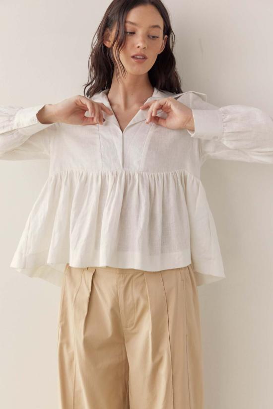  아멘테 블라우스 리넨 칼라  화이트 - AMENTE